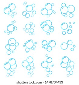 Bubbles Blue Thin Line Icon Set on a White Background Decor Element for Web Design. Vector illustration