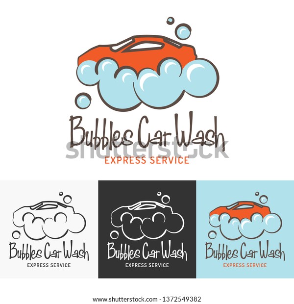 Bubbles Car Wash Logo Template. A green car\
submerged in bubbles, wheels are replaced by two bubbles too. The\
bubbles can be seen as a cloud\
too.