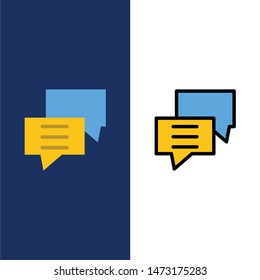 Bubbles, Chat, Customer, Discuss, Group  Icons. Flat and Line Filled Icon Set Vector Blue Background