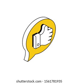 Bubbles chat hand finger up like. Vector 3d isometric, color web icon, new flat style. Creative illustration design, idea for infographics.