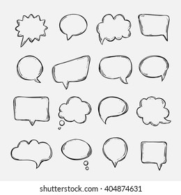 Bubbles and clouds. Hand sketched thought bubbles and speech bubbles vector design elements