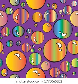 Bubbles color bright gradient seamless pattern for printing on paper, fabric, postcards, Wallpaper. Balls of different colors on a purple background
