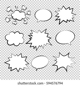 Bubbles Comic Style Vector Duddle Illustration. Cartoon Explosion, Speach Isolated On Transparent Background. Tag Icons, Spech Bubble In Pop Art