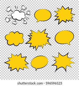 Bubbles comic style vector duddle illustration. Cartoon explosion, speach  isolated on transparent background. Tag icons, spech bubble in pop art