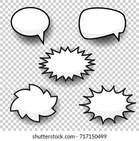 Bubbles comic style vector duddle illustration. Cartoon explosion, speach isolated on transparent background. Tag icons, spech bubble in pop art