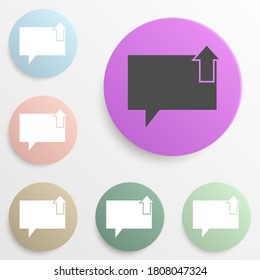 bubbles communicating with the arrow to the top badge color set. Simple glyph, flat vector of web icons for ui and ux, website or mobile application
