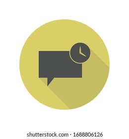 bubbles communicating with the clock long shadow icon. Simple glyph, flat vector of web icons for ui and ux, website or mobile application