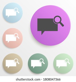 bubbles communicating with a magnifying glass badge color set. Simple glyph, flat vector of web icons for ui and ux, website or mobile application