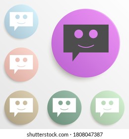 bubbles communicating with a smile badge color set. Simple glyph, flat vector of web icons for ui and ux, website or mobile application