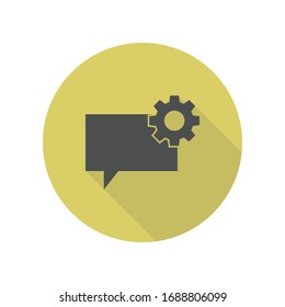 bubbles of communication with the sign of the gear long shadow icon. Simple glyph, flat vector of web icons for ui and ux, website or mobile application