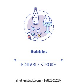 Bubbles concept icon. Fizzy drinks, winetasting advice idea thin line illustration. Spoiled alcohol beverage, still wines flaws signs. Vector isolated outline RGB color drawing. Editable stroke