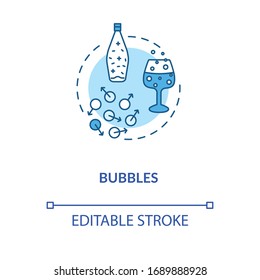 Bubbles concept icon. Fizzy drinks, winetasting advice idea thin line illustration. Spoiled alcohol beverage, still wines flaws signs. Vector isolated outline RGB color drawing. Editable stroke