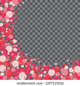 Bubbles confetti splash on transparent background. Magic vector waves with particles isolated on black background. Bubbles form stardust.