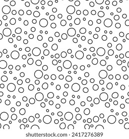 The bubbles doodle pattern. Seamless soap bubbles pattern. Vector hand-held background. Cleaning or body care wallpaper. Contour circles are black on white. Monochrome texture