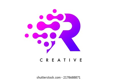 Bubbles Dots Letter R Logo Design. Creative Letter Icon with Blue Bubbles and Circular Dots Vector Illustration.