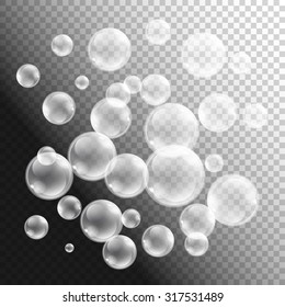 bubbles, eps10 vector Transparent multicolored soap bubbles vector set on plaid background. Sphere ball, design water and foam, aqua wash illustration art