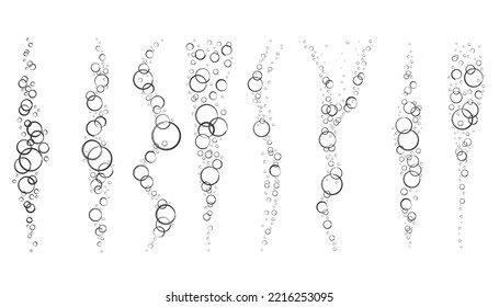 Burbujas de refresco, aire o jabón. Corrientes verticales de agua. Ilustración de vector de contorno