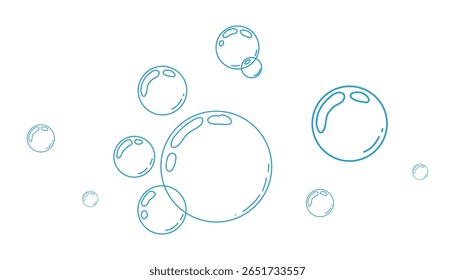 Bolhas espuma efervescente doodle esboço mão desenhada. Bolhas de champô linha, gás champanhe linear. Bolinhas de água.