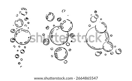 Bubbles fizzy foam doodle sketch hand drawn. Line shampoo bubbles, champagne gas linear. Water balls. sparkles.