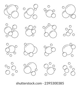 Bubbles flat icon set. Soap foam, or fizzy drink texture collection, vector illustration