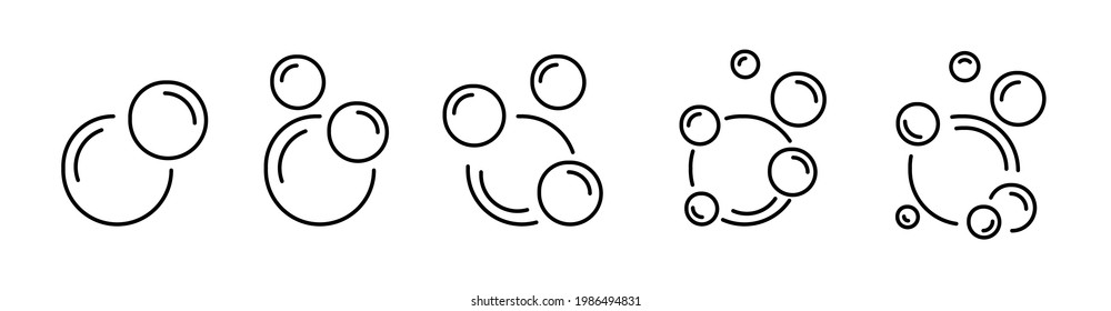 Blase flach Linie Symbol Sammlung. Seifenschaum, Symbol für glänzendes Getränk. Umriss-Piktogramm mit einfacher Wasserblase einzeln auf weißem Hintergrund. Vektorgrafik.