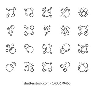 Bubbles flat line icons set. Soap foam, fizzy drink, oxygen bubble pictogram, effervescent effect vector illustrations, outline signs. Editable Strokes. - Shutterstock ID 1438679465