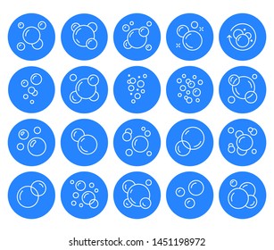 Bubbles flat line icons set. Soap foam, fizzy drink, oxygen bubble pictogram, effervescent effect vector illustrations, outline circle signs.