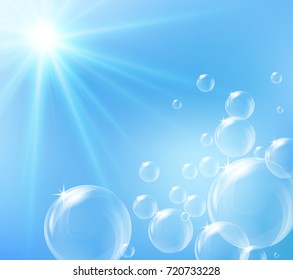 Bubbles floating in blue sky illustration
