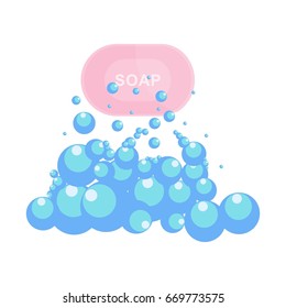 Bubbles foam and soap. Clean house, clining servise. Water foam blowing bubbles. Flat vector cartoon illustration. Objects isolated.