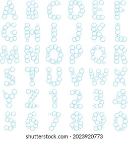Tipo de letra de las burbujas, letras y números, alfabeto