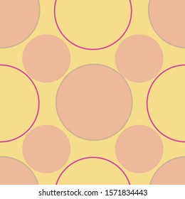Bubbles, Geometric placement of pink bubbles on a yellow background, seamless repeat vector, Surface pattern design