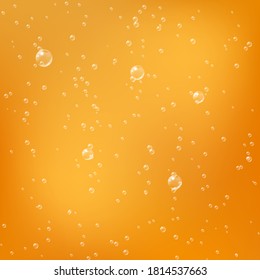 Bubbles in golden liquid. Drop beer. Oil or honey texture with bubbles. Vector