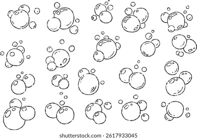 Bubbles hand-drawn sketch set. Air bubbles illustration in cartoon style with different shapes and sizes.