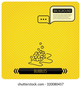 Bubbles icon. Foam for bathing sign. Washing or shampoo symbol. Chat speech bubbles. Orange line background. Vector