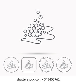 Bubbles icon. Foam for bathing sign. Washing or shampoo symbol. Linear circle, square and star buttons with icons.