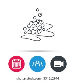 Bubbles icon. Foam for bathing sign. Washing or shampoo symbol. Group of people, video cam and calendar icons. Vector