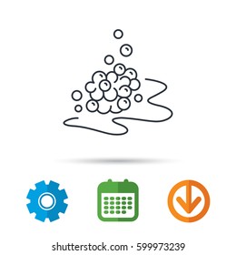 Bubbles icon. Foam for bathing sign. Washing or shampoo symbol. Calendar, cogwheel and download arrow signs. Colored flat web icons. Vector
