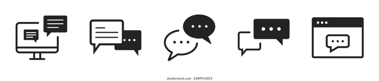 Bubbles icon set. Set of 5 outline icons related to bubbles. Linear icon collection. Conversation bubble outline icons collection. Editable stroke. Vector illustration.