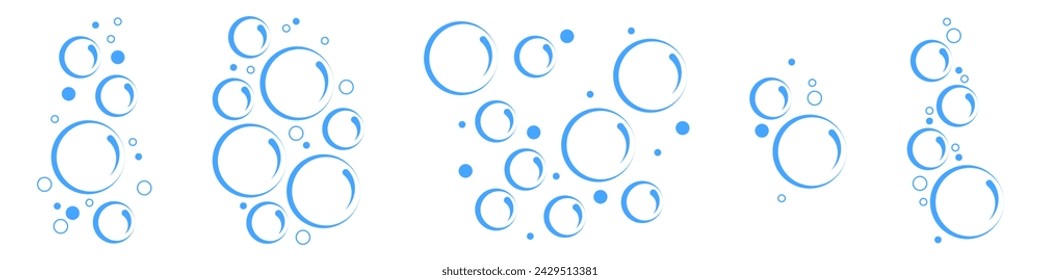 Bubbles icon set. Cartoon bubbles of water or soda. Vector illustration isolated on white background.