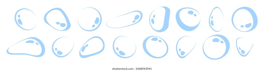 Bubbles icon set. Cartoon bubbles of water or soda. Vector illustration isolated on white background.