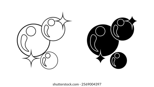 Bubbles icons. Linear and silhouette style. Vector icons.
