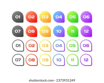 Bubbles icons with numbers. Flat, color, message bubbles, bubble icons with numbers. Vector icons