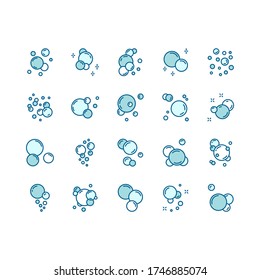 Bubbles icons set. Soap foam, oxygen bubble,  fizzy drink vector signs. Editable Strokes.