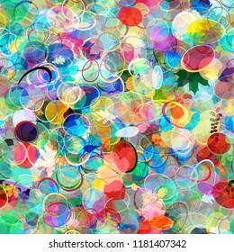 Bubbles and leaves. Colorful seamless texture. Abstract vector background for web page, banners backdrop, fabric, home decor, wrapping