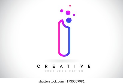 I Burbujas Letra Monograma Line Logo con puntos violeta púrpura Vector de diseño de iconos moderno