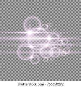 Bubbles with light, light effect with bubbles on transparent background, purple color