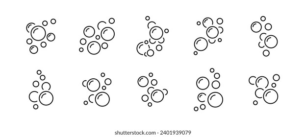 Bubbles line icons set. Soap foam, fizzy drink, oxygen bubble, effervescent effect line icons set, editable stroke isolated on white, linear vector outline illustration, symbol logo design style