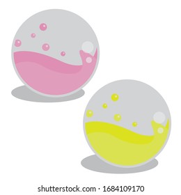 Bubbles marbles balls glass sphere magic liquid color pink and yellow stickers icon vector