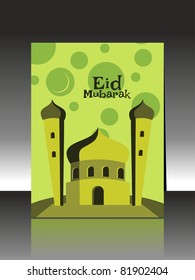 bubbles & mosque design greeting card for eid mubarak with presentation