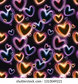 Bubbles Neon Bokeh Hearts Romantic Shape Love Valentine Seamless Pattern
